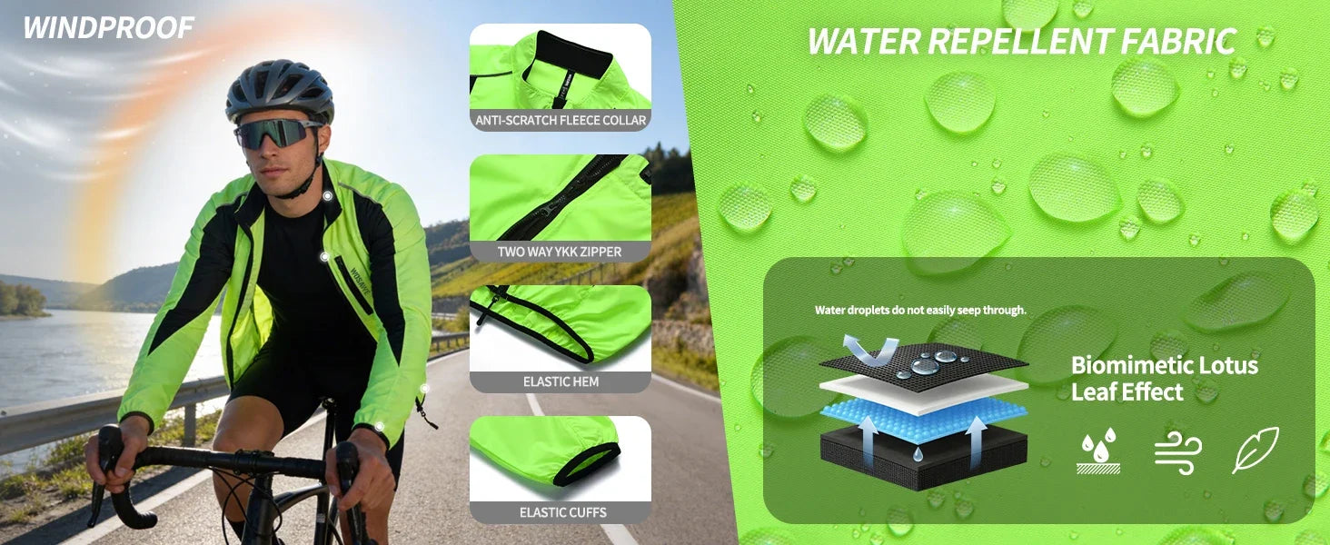 Men Windproof Water-repellent Reflective Cycling Jacket MTB Bicycle Long Sleeve Windbreaker Bike Coat Jersey