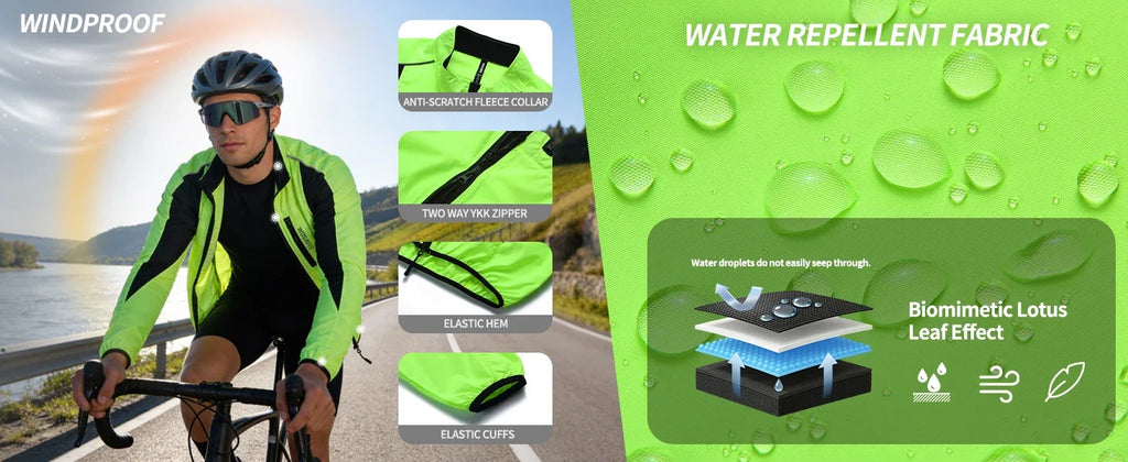 Men Windproof Water-repellent Reflective Cycling Jacket MTB Bicycle Long Sleeve Windbreaker Bike Coat Jersey