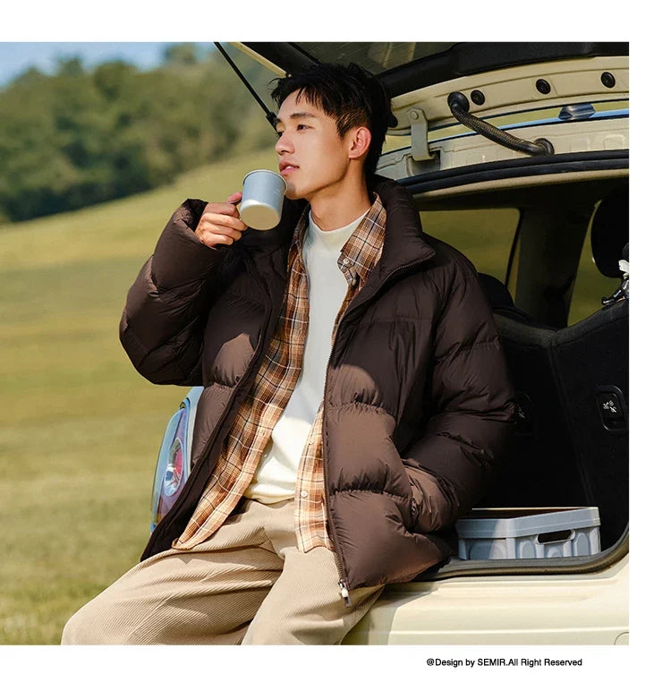 Down Jacket Men 2026 Winter New Thickened Short Coat Three-Proof Thermal Puffer Coat Couple Top Trendy Down Jacket