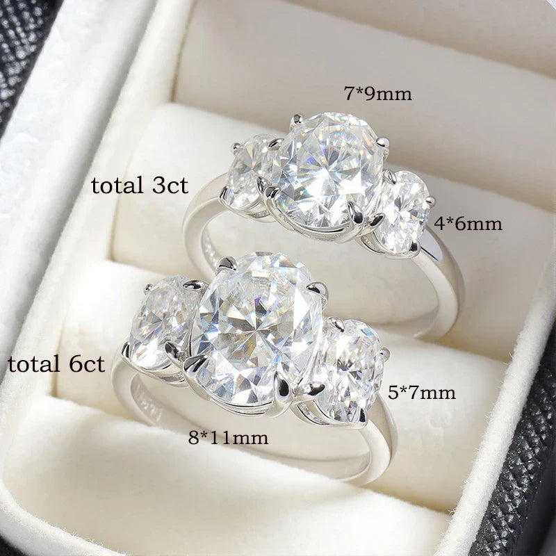 Certified 2CT 4CT Oval Cut All Moissanite Rings for Women Bride Wedding Bands Lab Diamond Gift 100% 925 Sterling Silver
