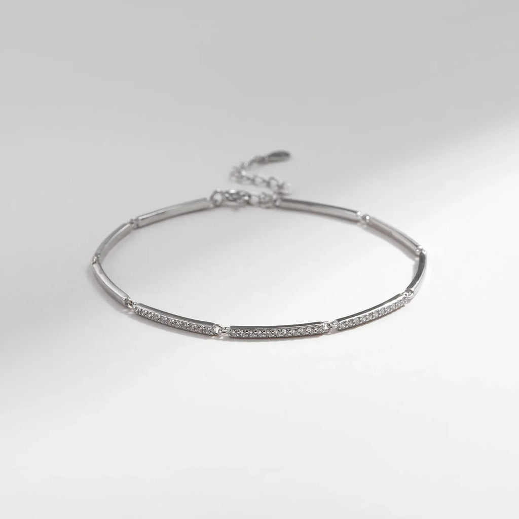 White Gold Plated Bracelet For Women 925 Sterling Silver Rectangle Pave Setting Bracelet Dainty Fashion Basic Jewelry