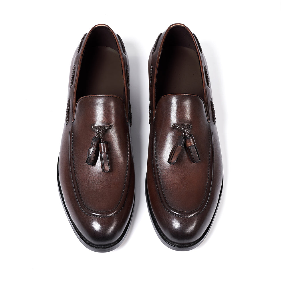 Classic Men's Genuine Leather Tassel Loafers Handmade Slip-On Casual Shoes Comfortable for Office Wedding Dressing Daily Wear
