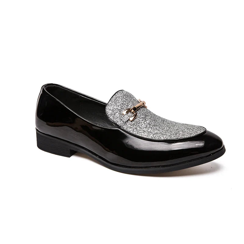 VIPOL Men's pointed suede formal shoes, retro new patchwork loafers mixed with slipper shoes, wedding dress leather shoes
