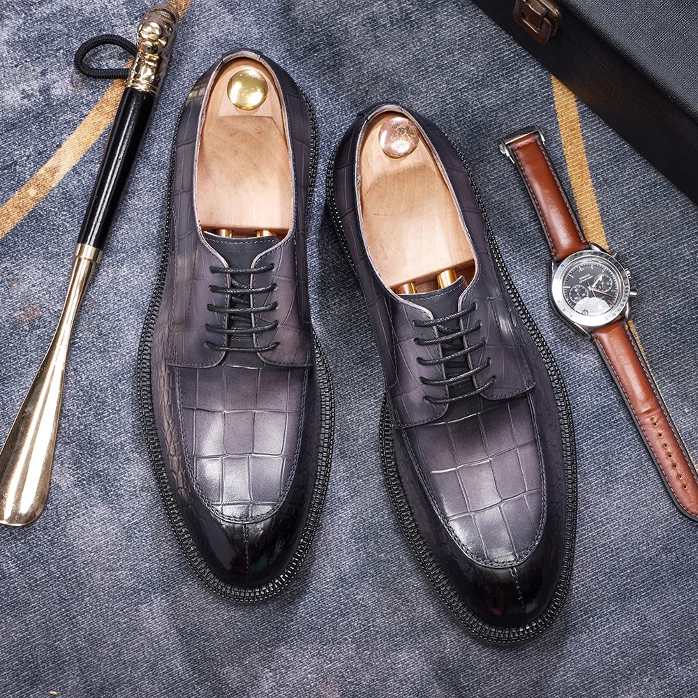 Luxury Man Dress Shoes Increased Height Oxfords Shoe Genuine Cowhide Leather Crocodile Pattern Elegant Wedding Male Footwear