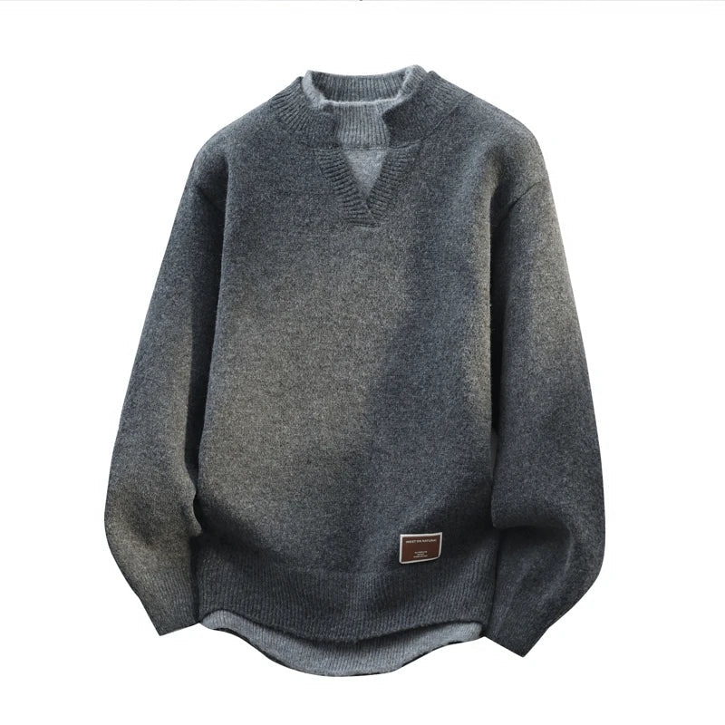 Fake Two Piece Pullover Cardigan Men Round Neck Long Sleeve Clothing Thermal Warm Comfortable Youth Casual Knit Sweater