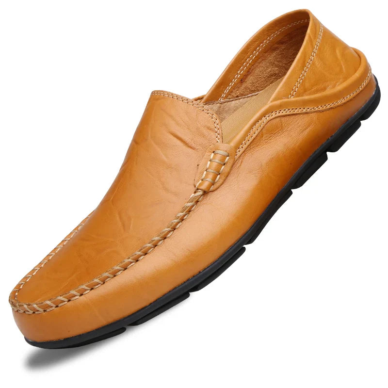 Men Leather Shoes Men Summer Loafers Slip on Business Casual Leather Shoes Classic Soft Moccasins Hombre Breathable Flats Shoes