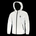 Men's Night Reflective Jacket Fashion Cross Printed Windproof Hooded Coats Streetwear Outdoor Cycling Jogger Safety Outerwear