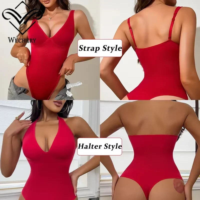 Wechery Slimming Underwear Bodysuits Tummy Reducing  Waist Trainer Shapewear Sexy Deep V Halter Top Two Ways To Wear
