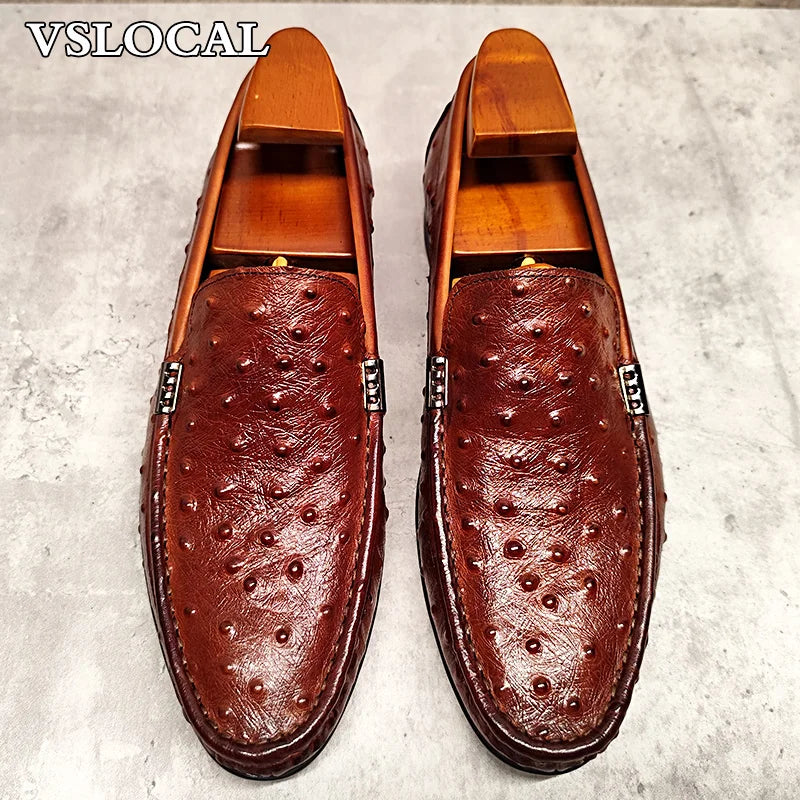 Luxury Brand Men Loafers Shoes Black Brown Ostrich Print Pointed Toe Slip-on Casual Mens Dress Shoes Slip on Loafers Men
