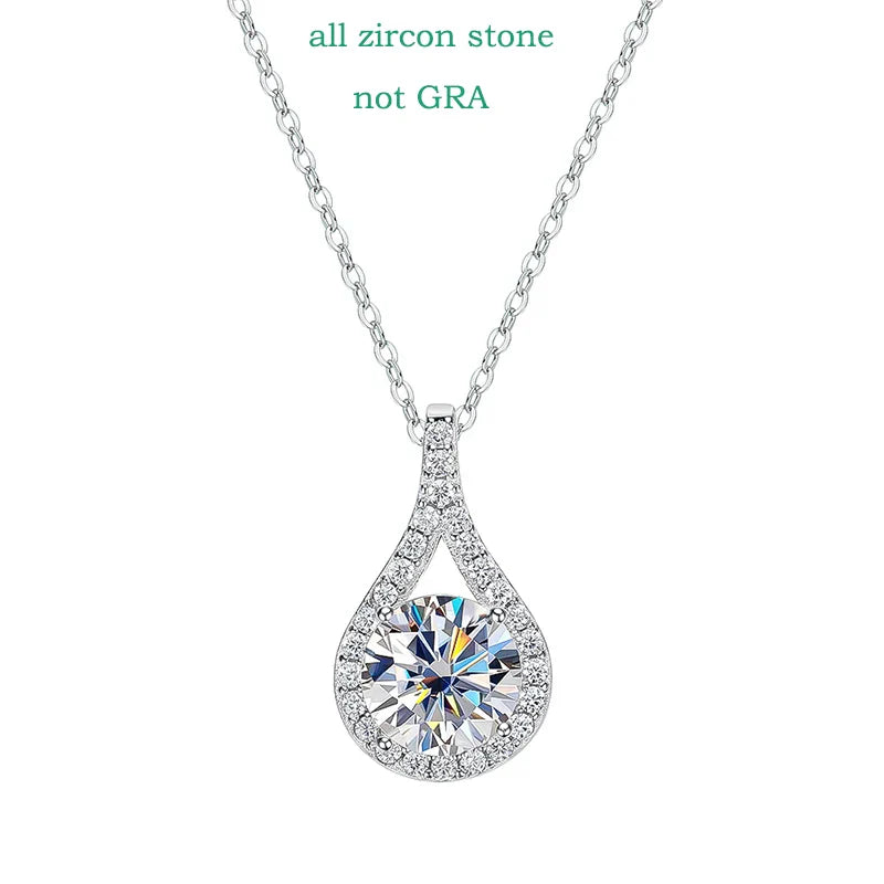 1-5ct Real Moissanite Necklace for Women Sparkling S925 Sterling Silver Jewelry Water Drop Pendant Girls Birthday Gift