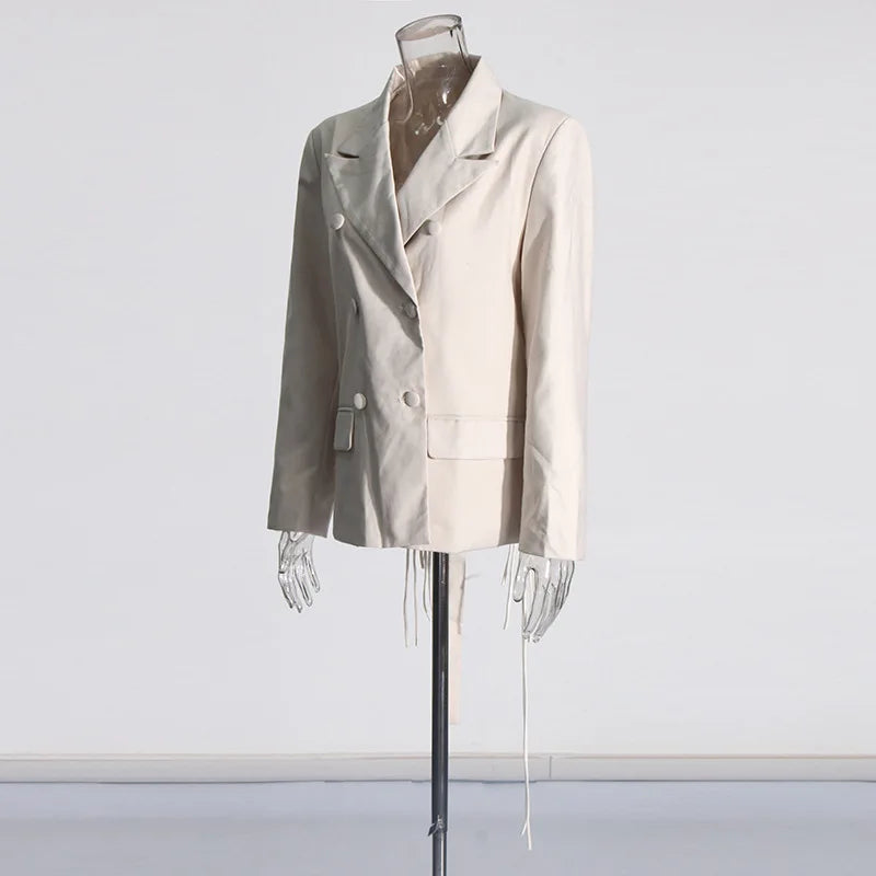 New Arrival Women Back Hollow Out Design Double Breasted Suit Jackets Y2K High Street Streamer Decoration Temperament Coat