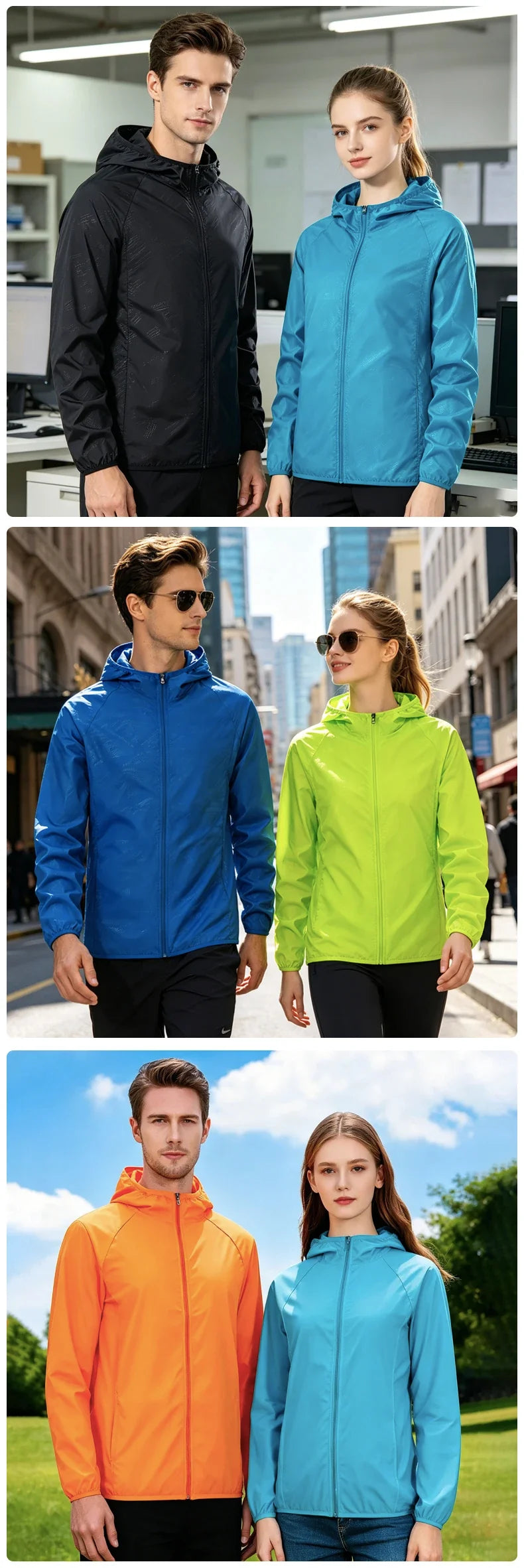 Men's Women's Waterproof Hiking Jackets Quick Dry Sun Protective Windbreaker Unisex Camping Climbing Outdoor Rain Coat