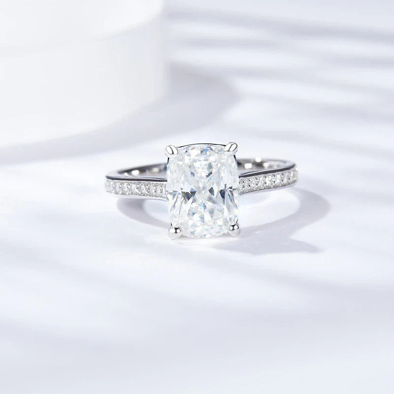3ct Cushion Cut Full Moissanite Wedding Band Ring 925 Sterling Silver with Gold Plated Eternity Band Engagement Rings