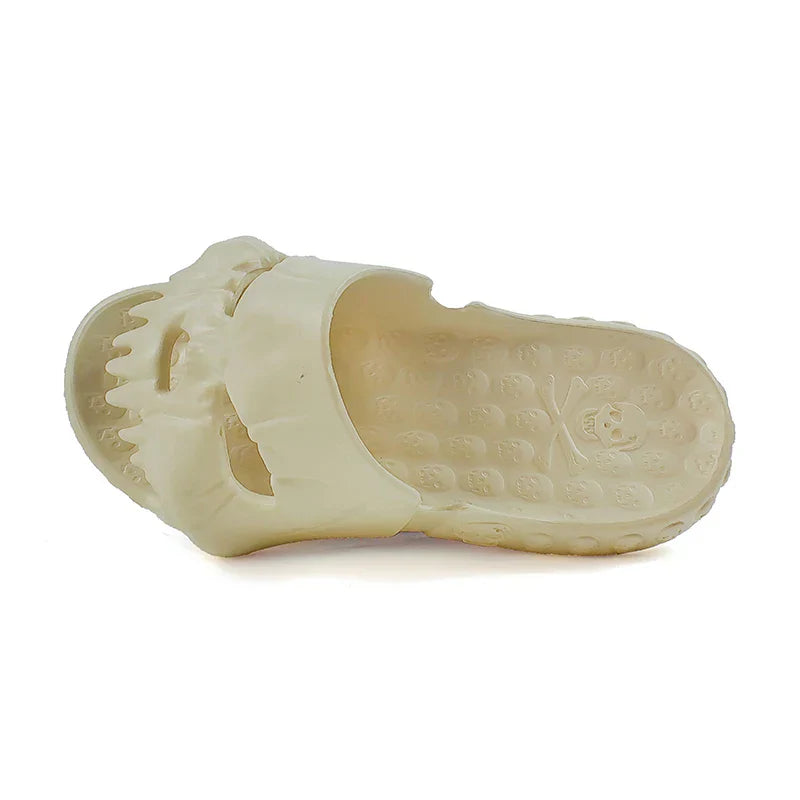 Men’s and Women’s Fashionable Soft Home Slippers – Shower Sandals with Skull Design in Black, White, Brown