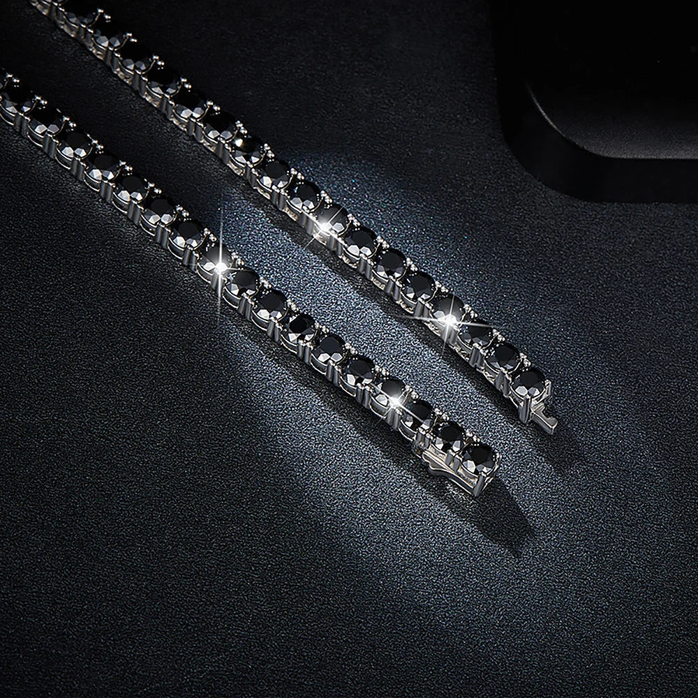 3/4/5/6.5mm Black Moissanite Tennis Necklaces with Certificates 925 Sterling Silver Lab Diamond Hiphop Neck Chain For Women Men