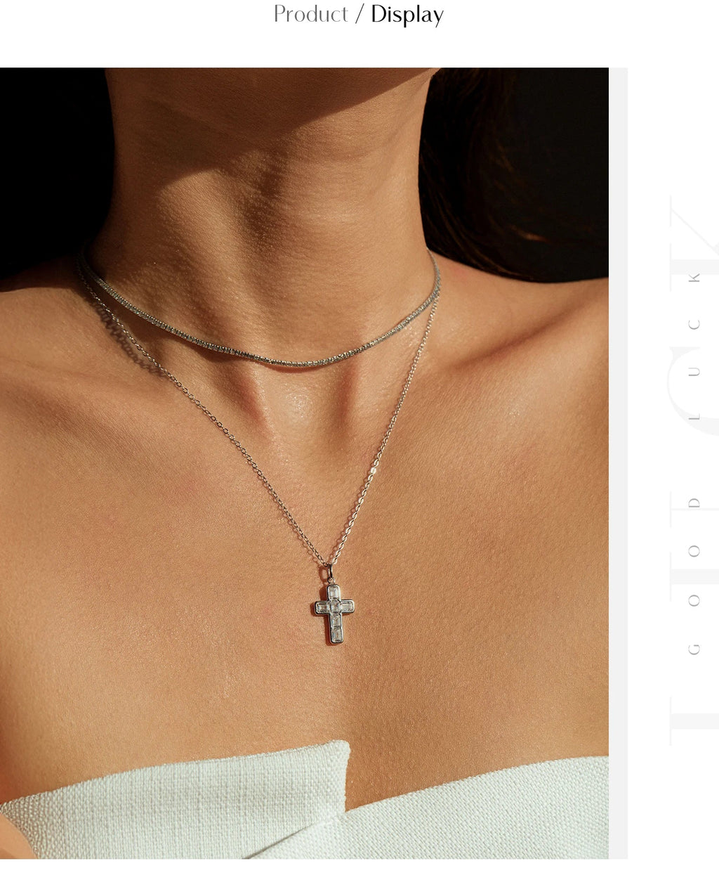 925 Sterling Silver Sweet Cool Cross Link Chain Necklace Emerald Cut CZ Pendant Necklace For Women Fine Jewelry Gift
