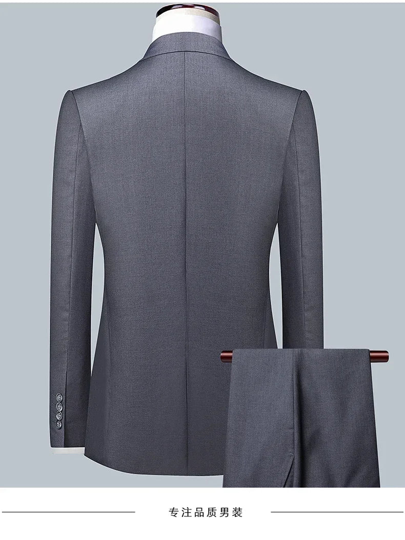 High quality Men Solid color Business - stylish handsome groom best man wedding dress 3/2/1 Single piece optional