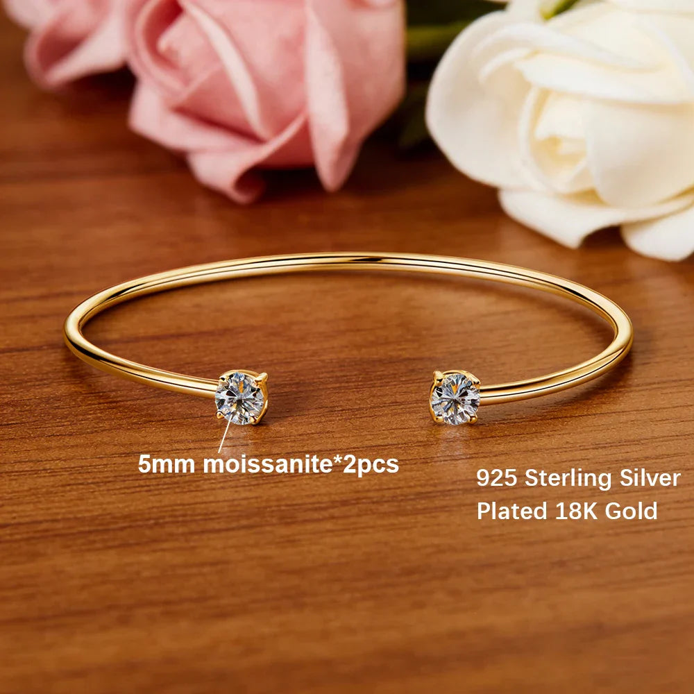 2-Stone 5mm Moissanite Bangles 100%S925 Silver Plated 18K Gold Diamond Bracelet for Women Party Gift Jewelry GRA Certified