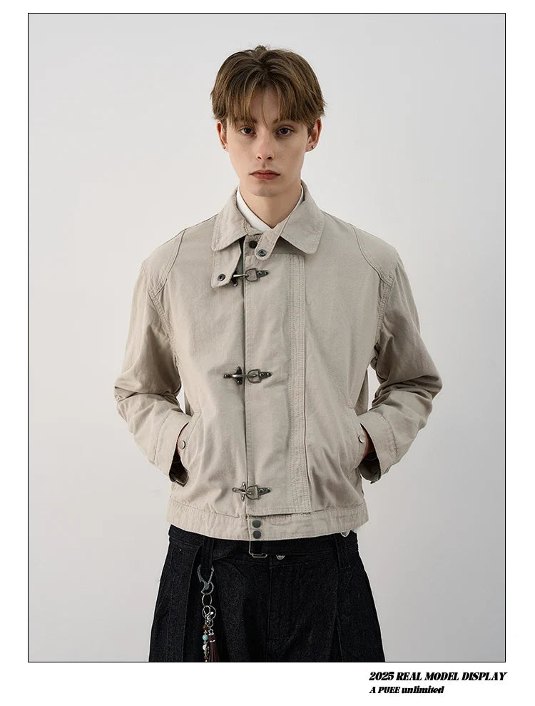 Retro Black Gothic High Street Airplane Buckle Jacket for Men and Women Korean Fashion Y2k American Retro Casual Jacket