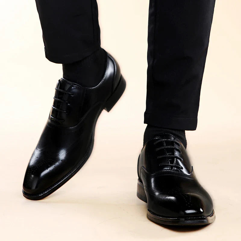 Luxury Brand Men's Glossy Leather Shoes Classic Brogue Shoes Lace Up Men's Office High-quality Business Shoes Big Size：38-48