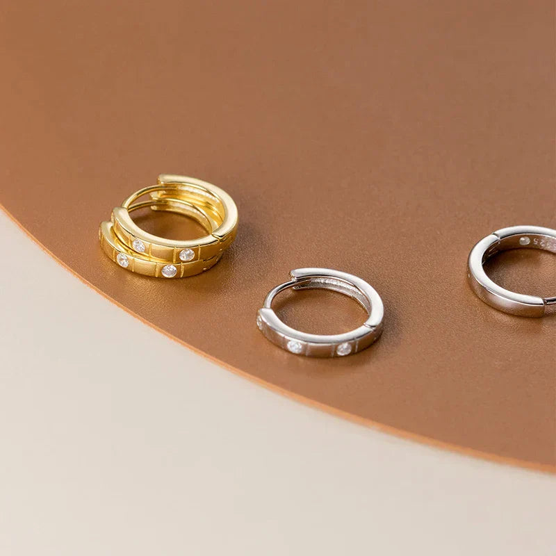 925 Sterling Silver Statemnet Gold Plaid Simple Huggies Ear Buckles Elegant French Piercing Hoop Earring for Women Jewelr