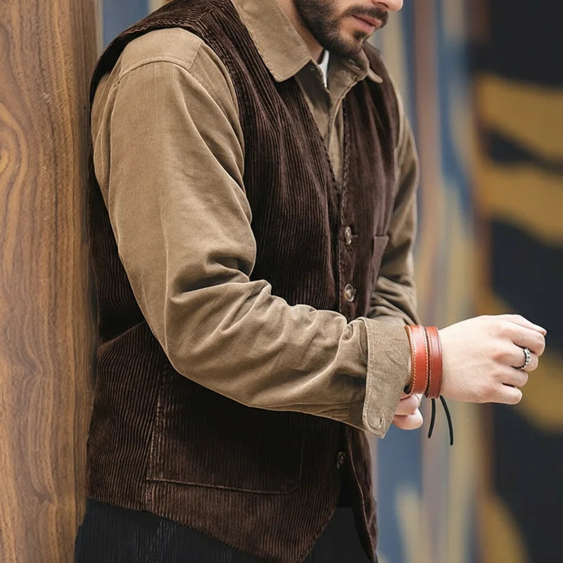 Vintage Corduroy Vests Casual French Workwear Hunting Field Waistcoat Cords Outdoor Coats Men's Clothing for Spring Fall