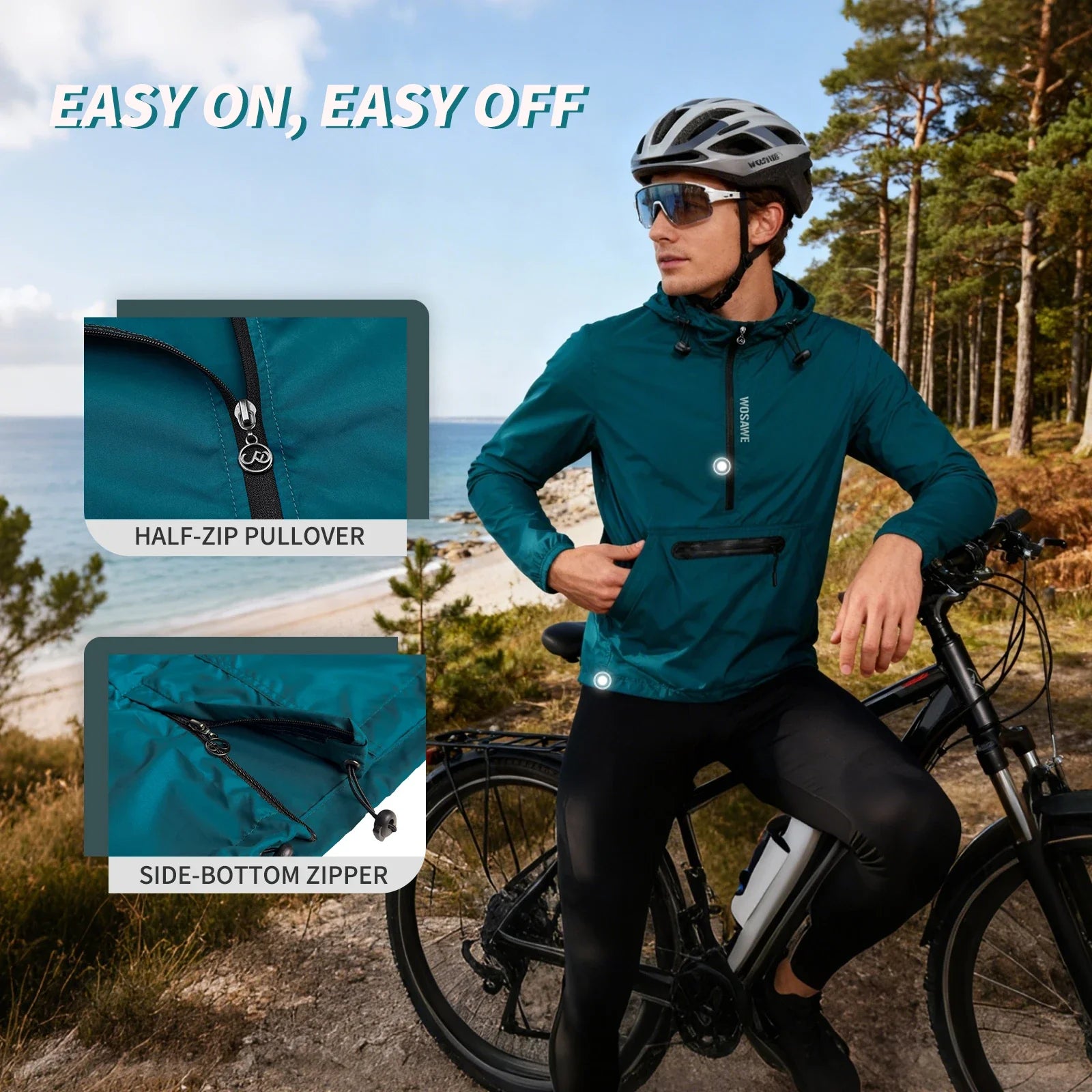 Men's Cycling Jacket Windbreaker Hooded Jacket Bike Wind Cutter Vest Windproof Short Winds Cycling Rainproof Jacket
