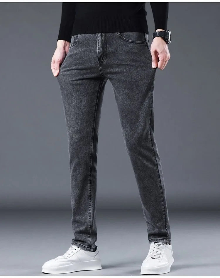 2023 Spring and Autumn New Classic Fashion Solid Color Elastic Small Legs Men's Casual Slim Comfortable Breathable Jeans 28-36