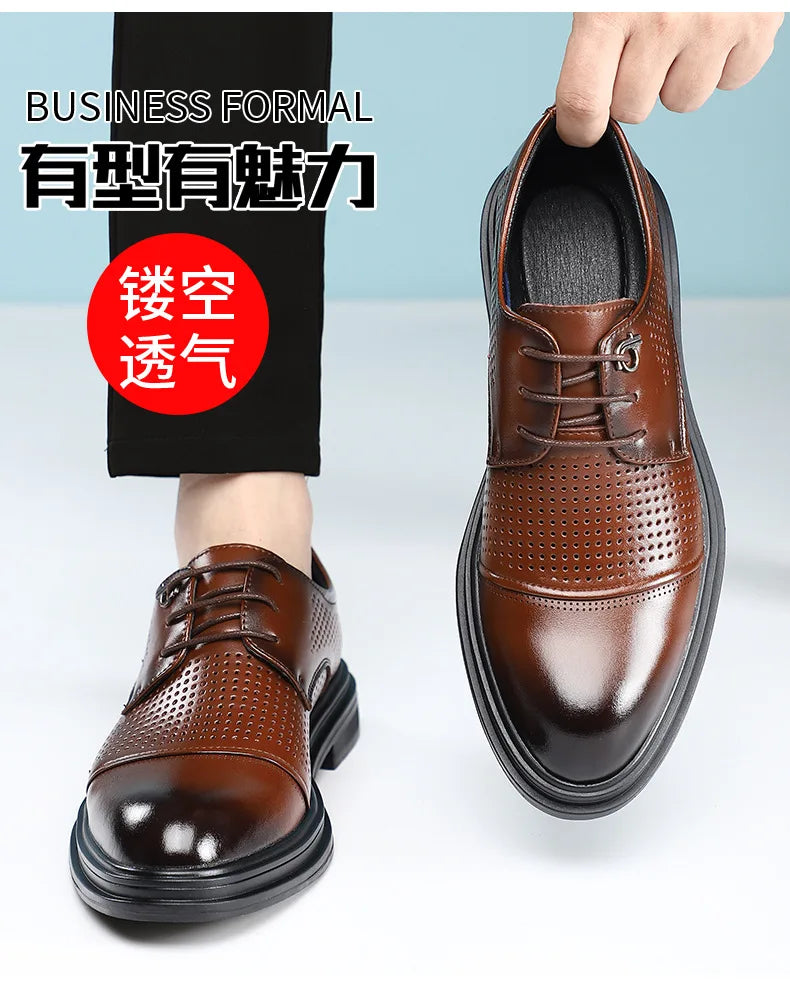 2026 New British Business Formal Leather Shoes for Man Summer Autumn Hallow Dress Shoes Male Solid Color Fashion Shoes Man