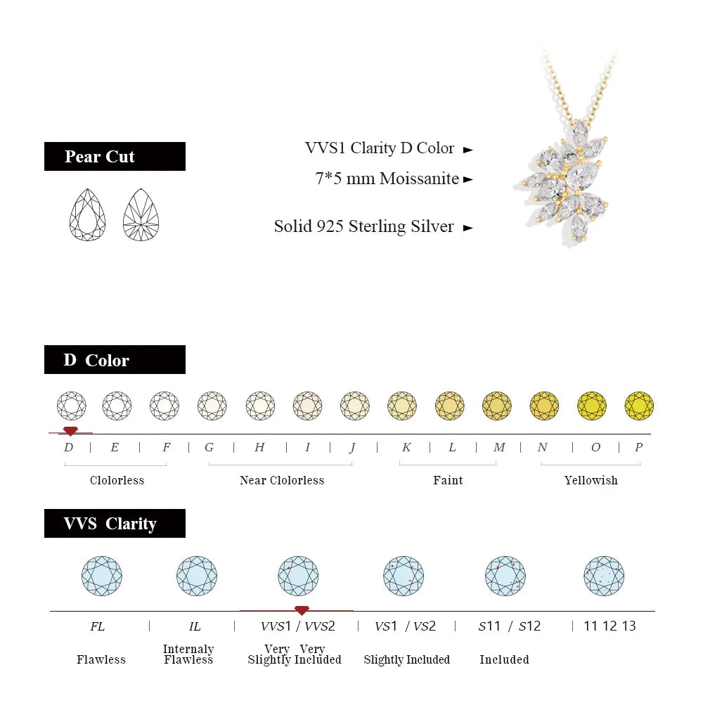 Moissanite Necklace For Women Full D VVS1 Lab Diamond luxury Pendant S925 Sterling Silver Engagement Party Jewelry Gift