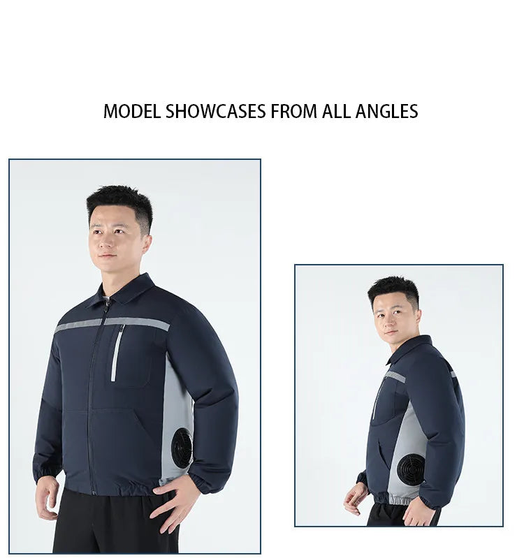 New Men'S Outdoor Fishing With Fan Clothes Construction Site Driving Heatstroke Prevention Cooling Work Coat(Without Power Bank)