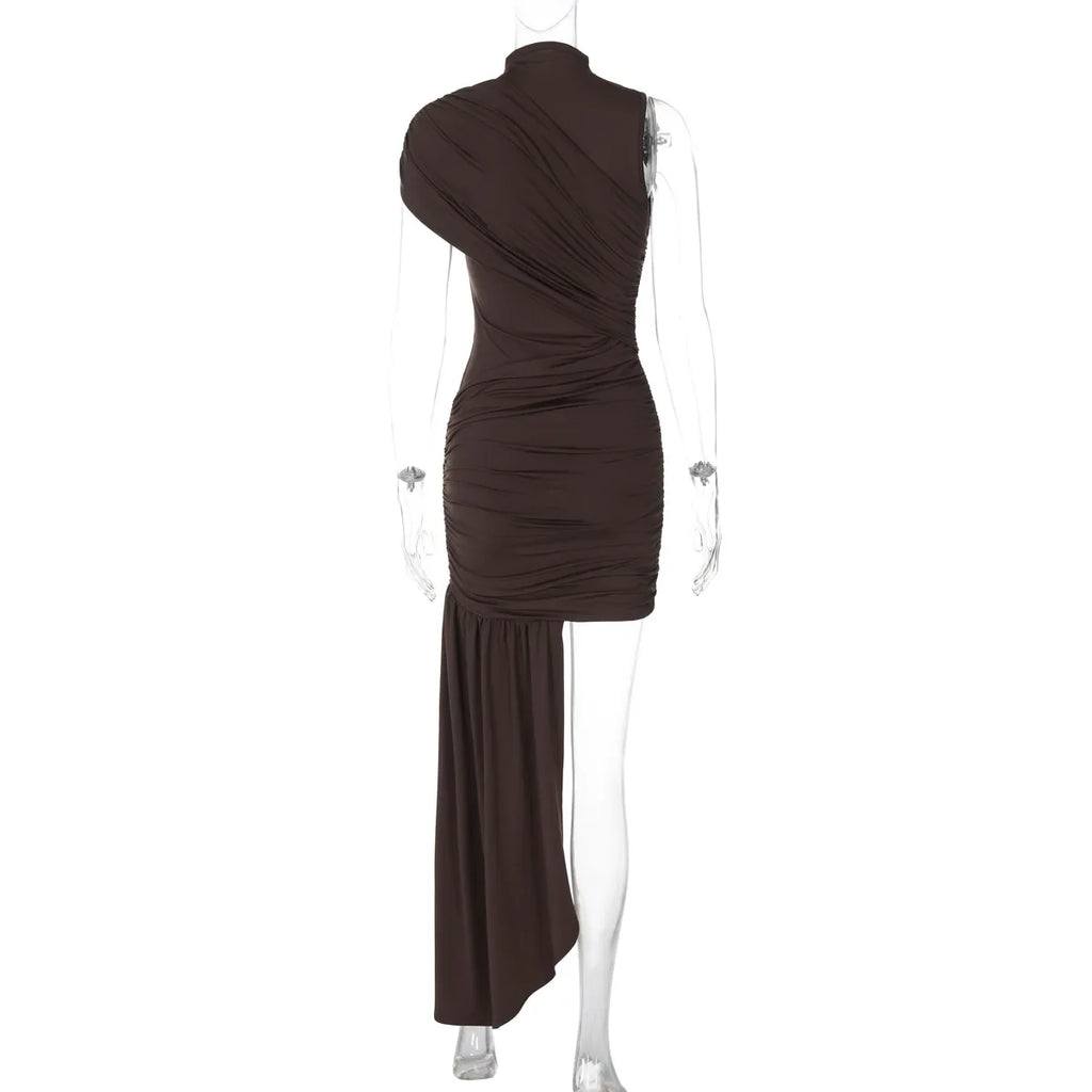 Irregular Draped Ruched Sexy Mini Dress For Women Turtleneck Sleeveless Pleated Slim Party Dress Female Holiday Beach Dresses