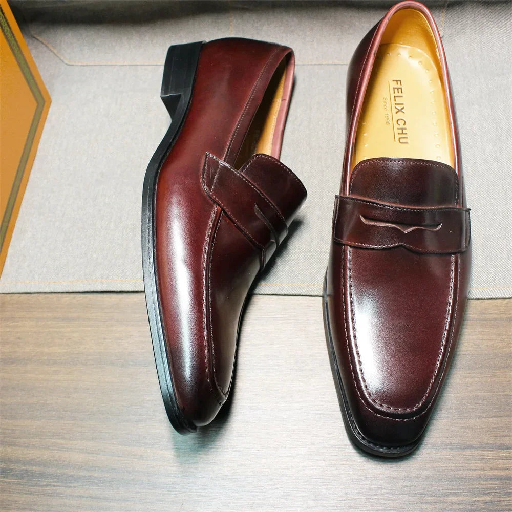  Men's genuine leather slip-on shoes polished leather classic loafers suitable for office weddings and daily wear