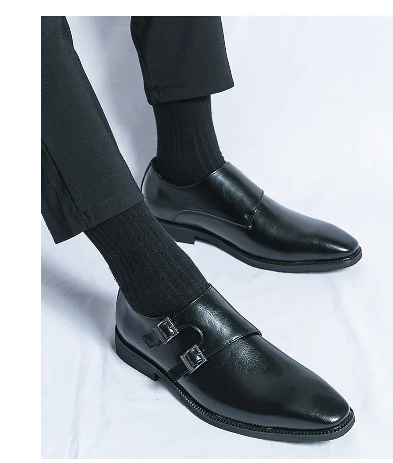 Men's Monk Leather Shoes Pointed Toe Buckle Dress Shoes Oxfords Classic Retro Business Office Wedding Comfortable