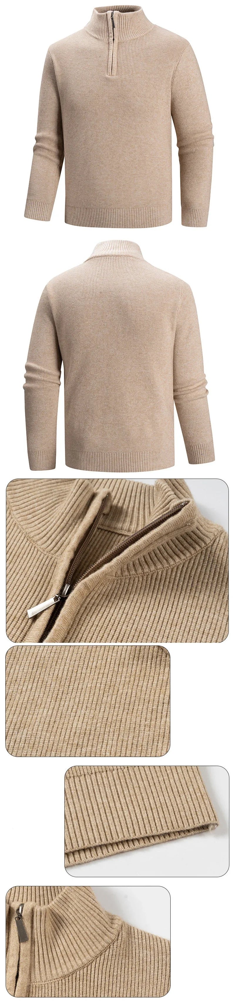 Men's Turtleneck Pullover Sweaters Zip Knitted Jumper Winter Sweater Long Sleeve Work Warm Coats Slim Fit Lightweight Outwear
