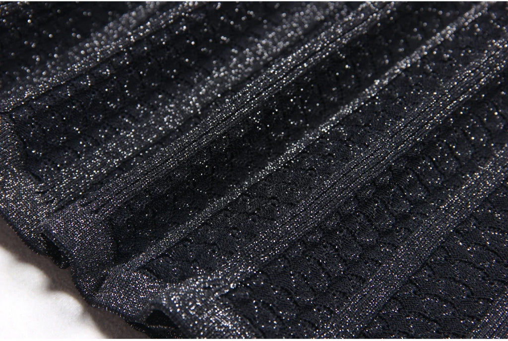 High Quality Fashionable Elastic Bright Silk Knitted Round Neck 7-inch Sleeve Single Row Button Lace Slim Fit Women's Dress