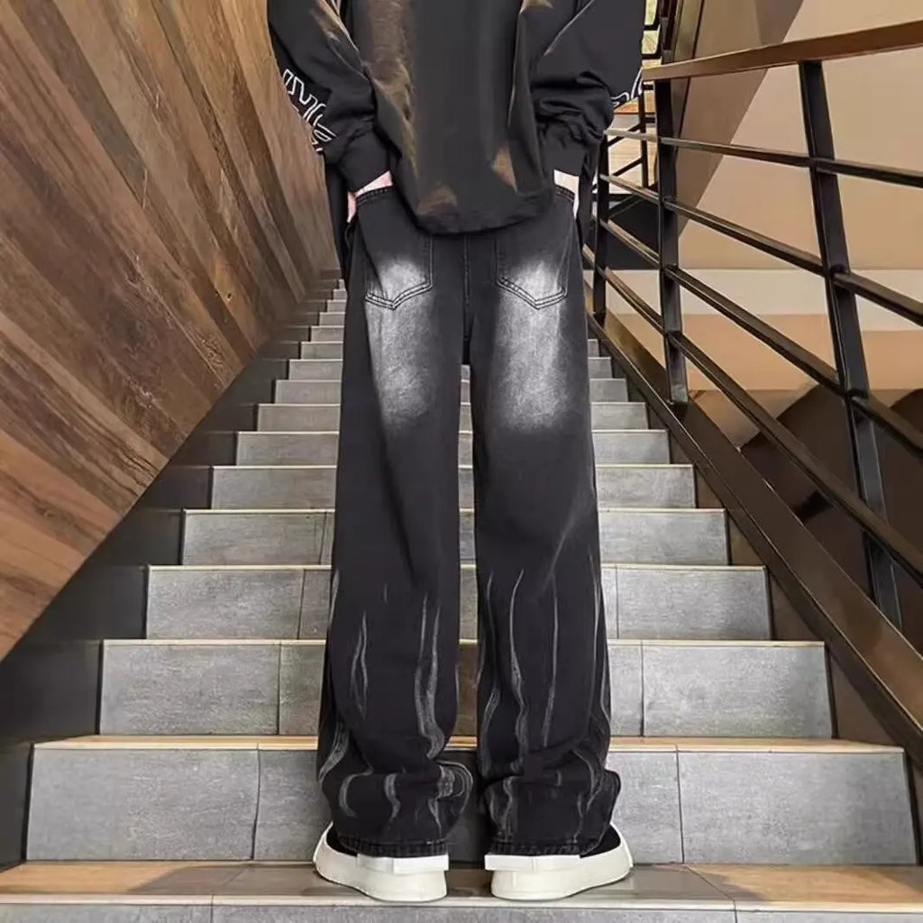 Autumn And Winter Dye Jeans Mens Denim Jeans New Casual Jeans Straight Leg Pants Baggy Pants Hip-Hop Pants