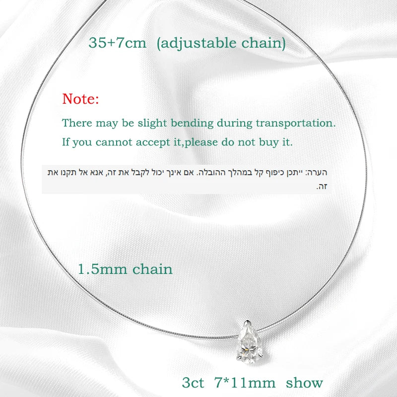 Pear Cut 3-5CT 100% Real Moissanite Necklace for Women Luxury Jewelry 1.5mm Chain Pendant 925 Sterling Silver Plated 18K