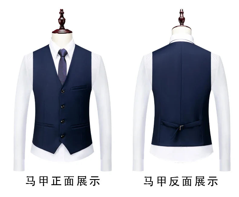 2026 New Suit (Blazer+ Vest + Pants) Men's Gentleman Fashion Slim Work Solid Color Plus Size Fair Dress Wedding Best Man Suit
