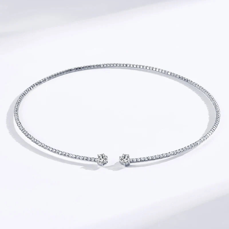 Heart Moissanite Collar Choker Necklace for Women 925 Sterling Silver Simple Open Collar Necklaces Jewelry Accessories