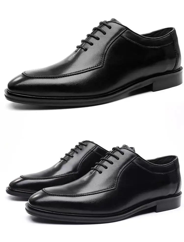 Spring Autumn Soft Square Toe Lace Up Dress Shoes Man High Quality Fashion Cowhide Elegant and Classic 39 Social Shoe for Men