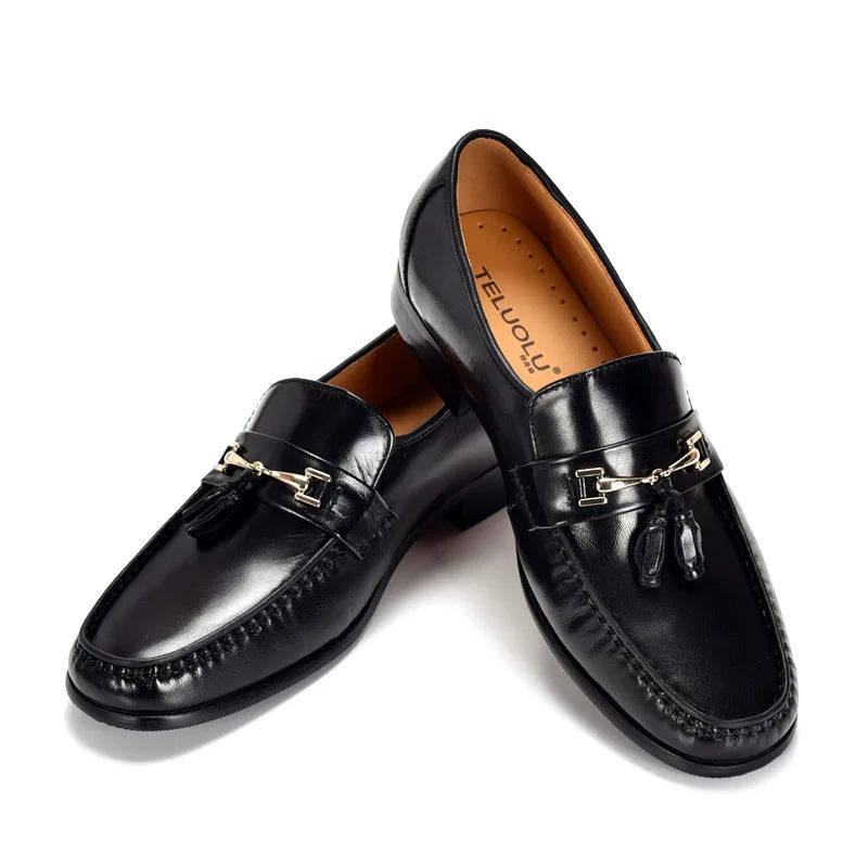 Luxury Brand Men Genuine leather Shoes Moccasins Men's Tassel Loafers Vintage Slip-on Casual Men Social Dress Shoes