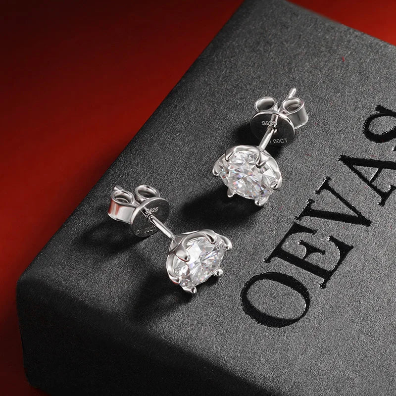 100% 925 Sterling Silver 0.2-2 Carat D Color Moissanite Diamond Stud Earrings For Women Sparkling Wedding Fine Jewelry