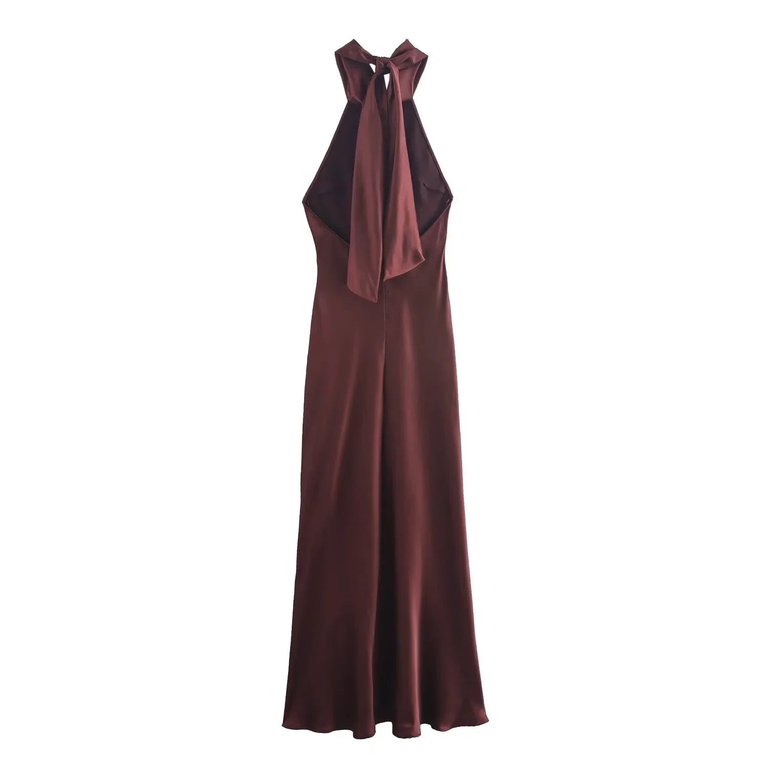 Dress for Women Fashion 2024 Autumn New Bow Sexy Backless French Elegant Halter Neck Satin Texture Midi Dresses
