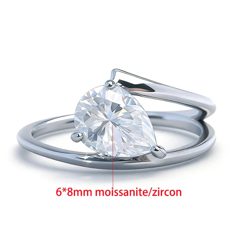 D Color VVS1 6*8mm Pear Cut Moissanite Rings for Women Sparkling Wedding Proposal Birthday Gift 100% S925 Sterling Silver