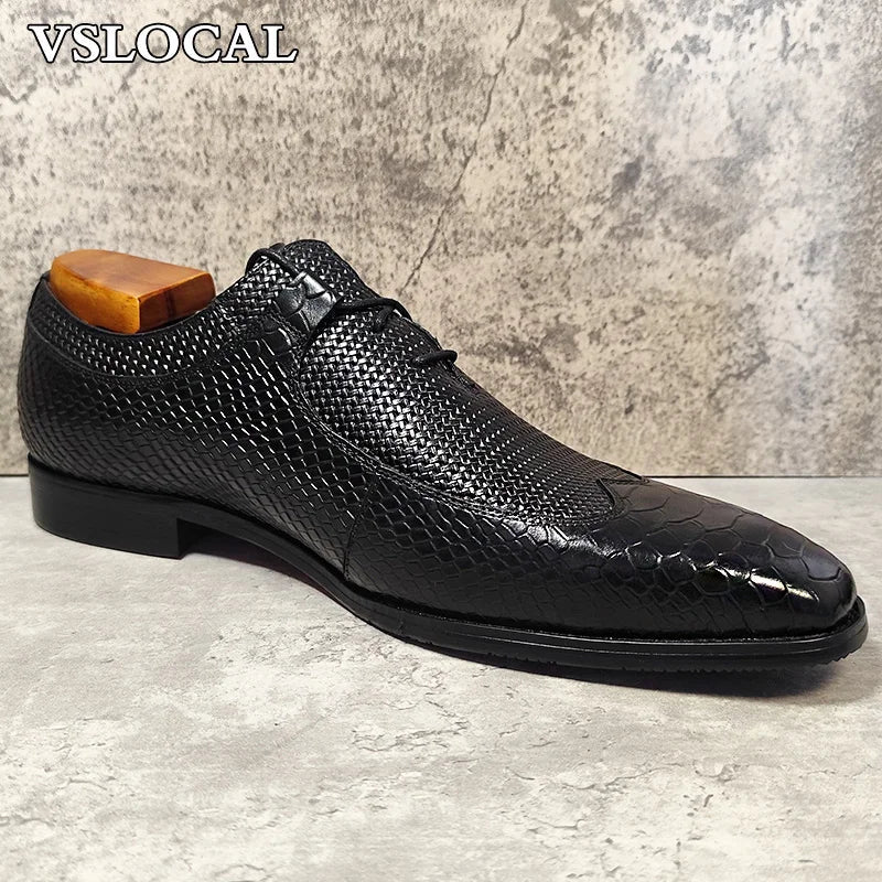 Luxury Men's Oxford Shoes Black Lace Up Wingtip Derby Mens Dress Shoes Business Office Wedding Genuine Leather Shoes Men
