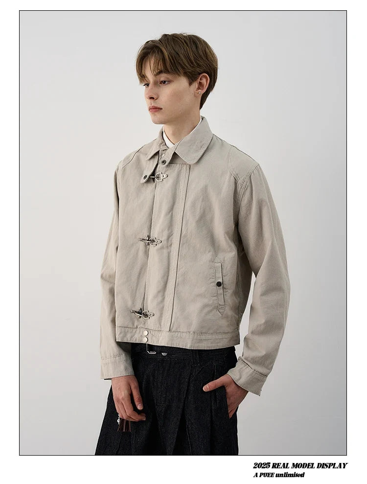Retro Black Gothic High Street Airplane Buckle Jacket for Men and Women Korean Fashion Y2k American Retro Casual Jacket