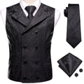 Dark Red Men's Vests Silk Paisley Jacquard Waistcoat Jacket NeckTie Hanky Cufflinks for Men Business Party Designer Gifts