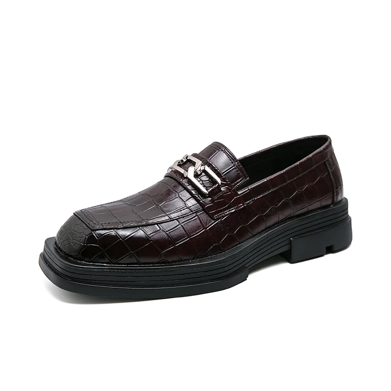 Fashionable Dress Loafers For Men, Crocodile Embossed Chain Decor Slip-on Dress Shoes