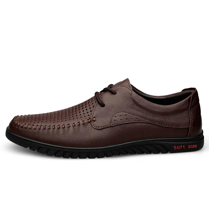 Italian Brand Men's Genuine Leather Casual Shoes Handmade Soles Loafers Lace Up Breathable That's Oxford Shoes for Summer